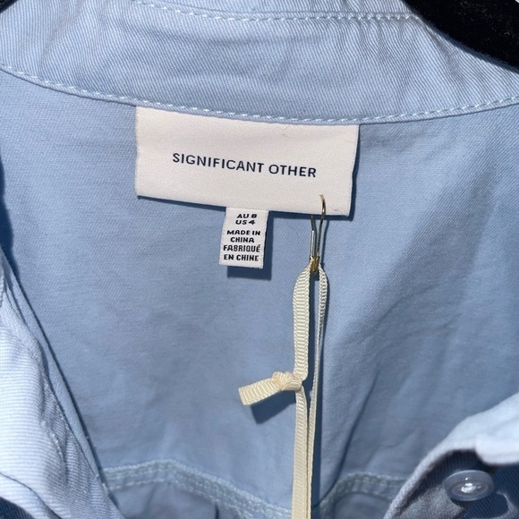 NWT SIGNIFICANT OTHER Regina Shirt Light Blue Cutout Belted Size US 4 - Picture 11 of 12